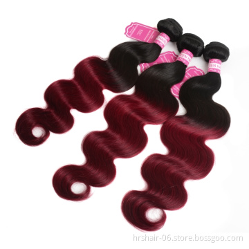 Wholesale 100% Unprocessed Brazilian Human Hair Weaves Body Wave Extension 9A Ombre Hair Bundles 1B/Burg Color hair weft